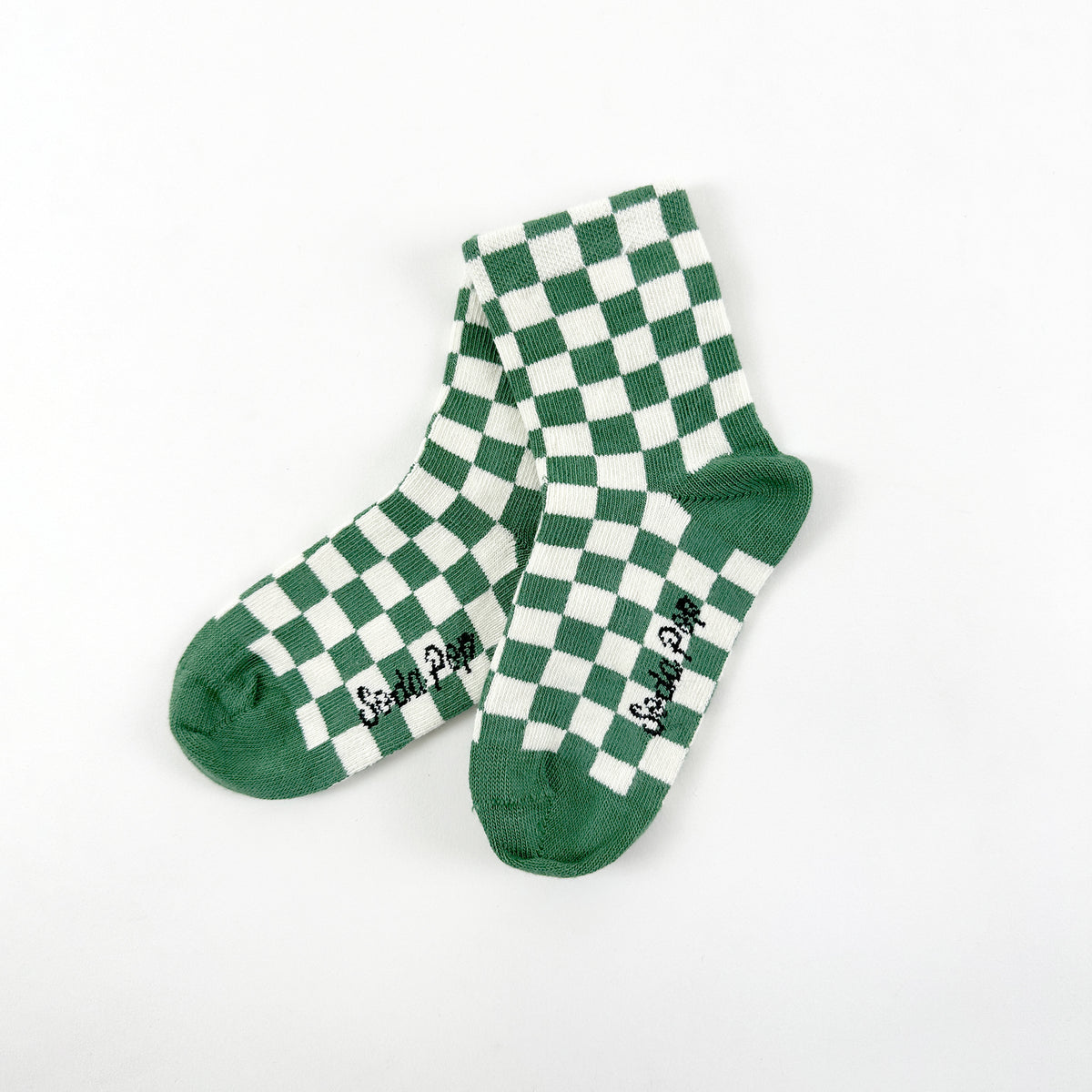 Kids Chequered Socks - Green/Ivory