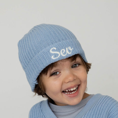Knitted Beanie Hat - Pastel Blue