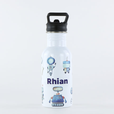 Personalised Single Wall Pookie Water Bottle - 500ml - Robots