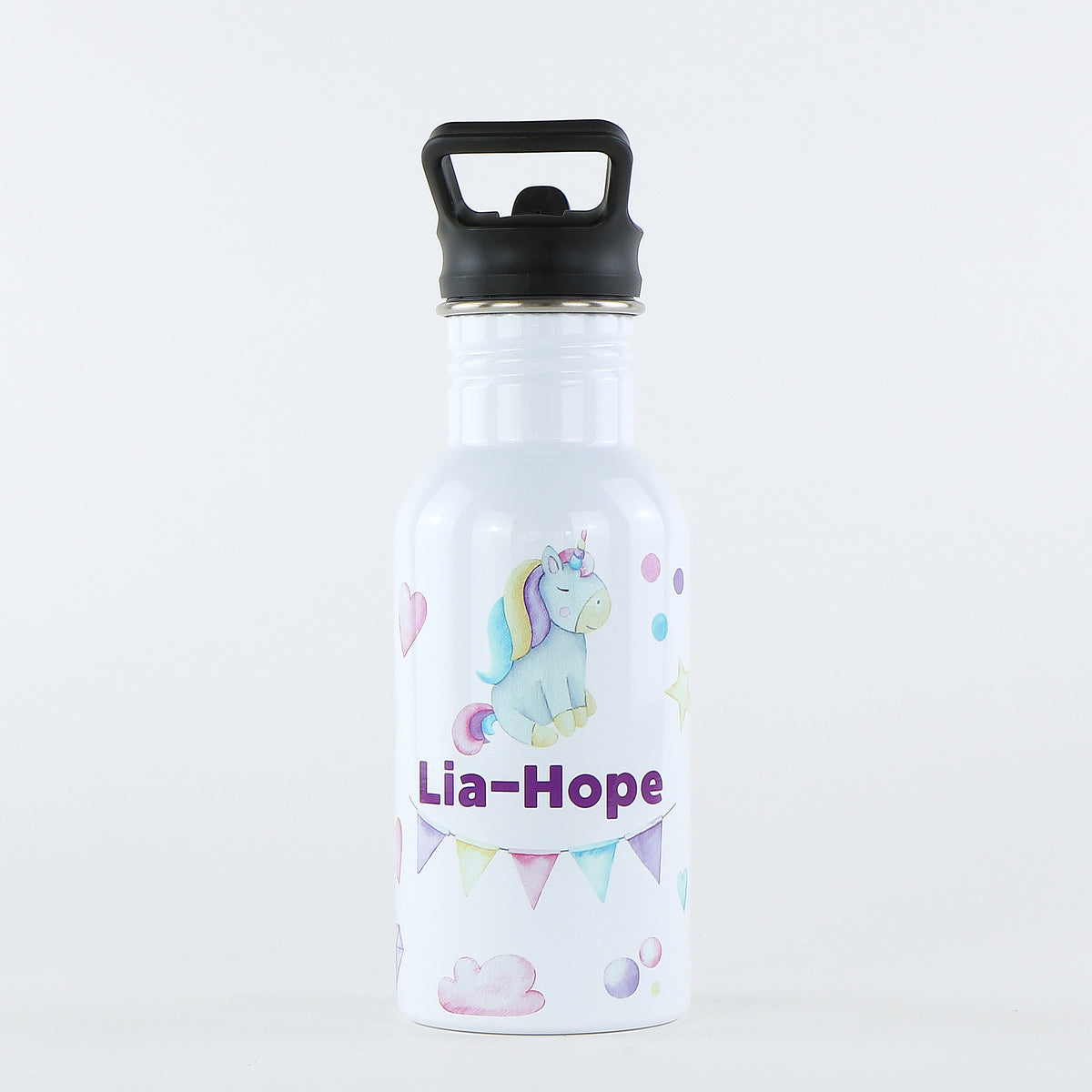Personalised Single Wall Pookie Water Bottle - 500ml - Unicorn