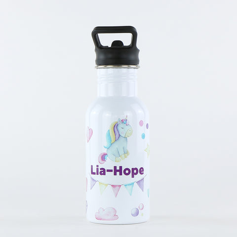 Personalised Single Wall Pookie Water Bottle - 500ml - Unicorn
