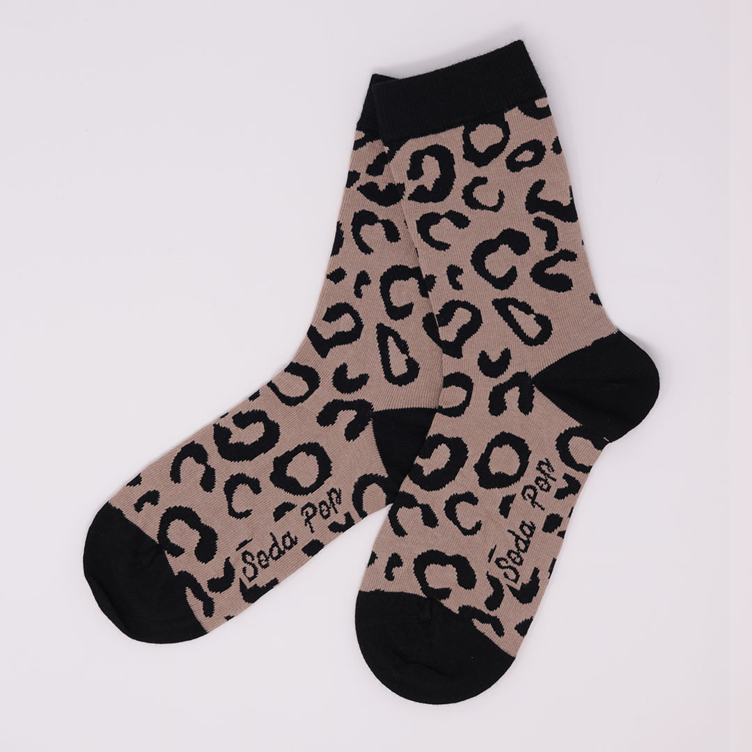 Adults Unisex Taupe Leopard Socks