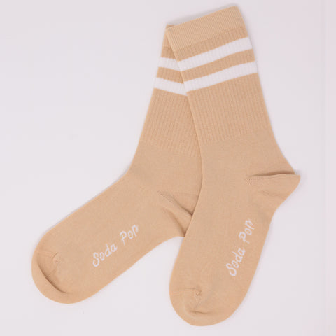 Adults Unisex Vintage Sporty Socks - Biscuit