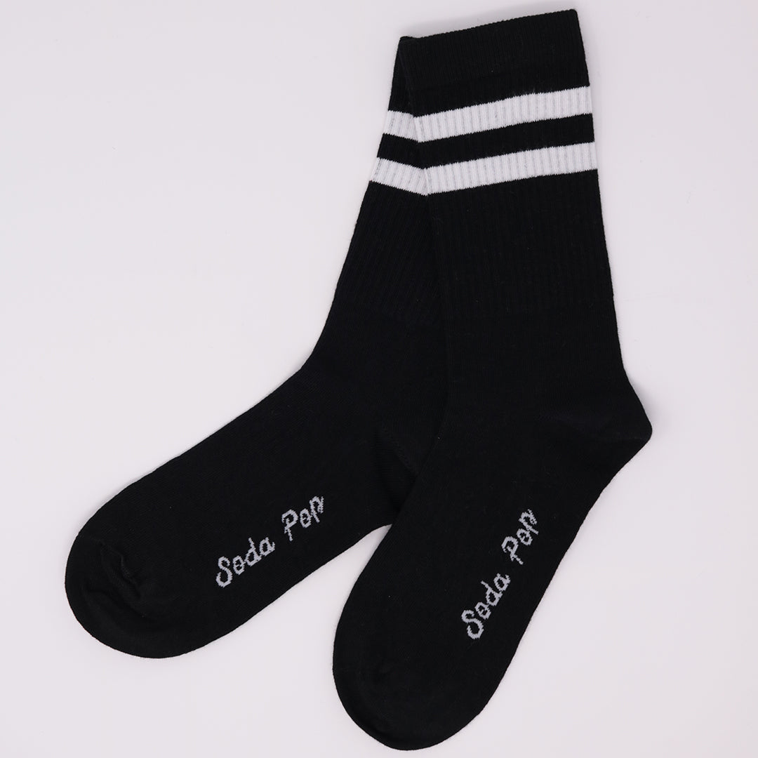Adults Unisex Vintage Sporty Socks - Black