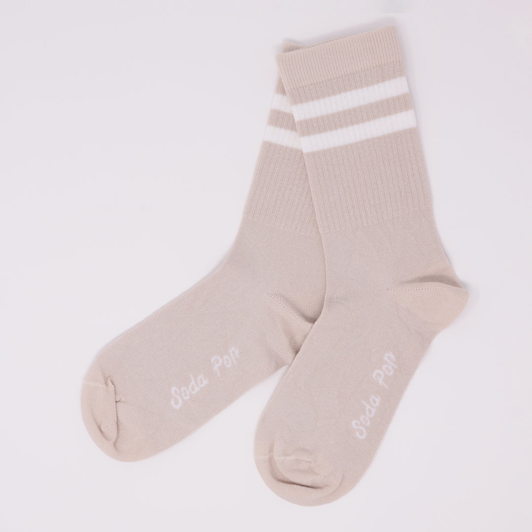 Adults Unisex Vintage Sporty Socks - Oatmeal