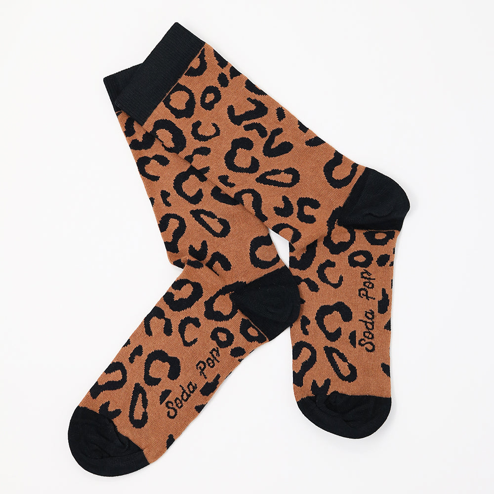 Adults Unisex Brown Leopard Socks
