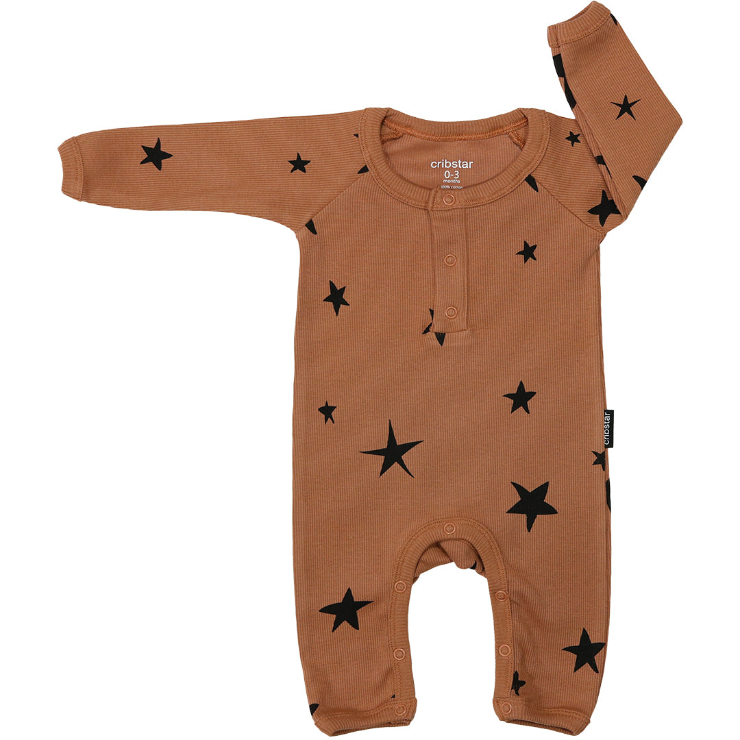 Ribbed Baby Romper - Caramel Stars