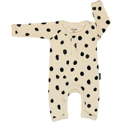 Ribbed Baby Romper - Cream Dots