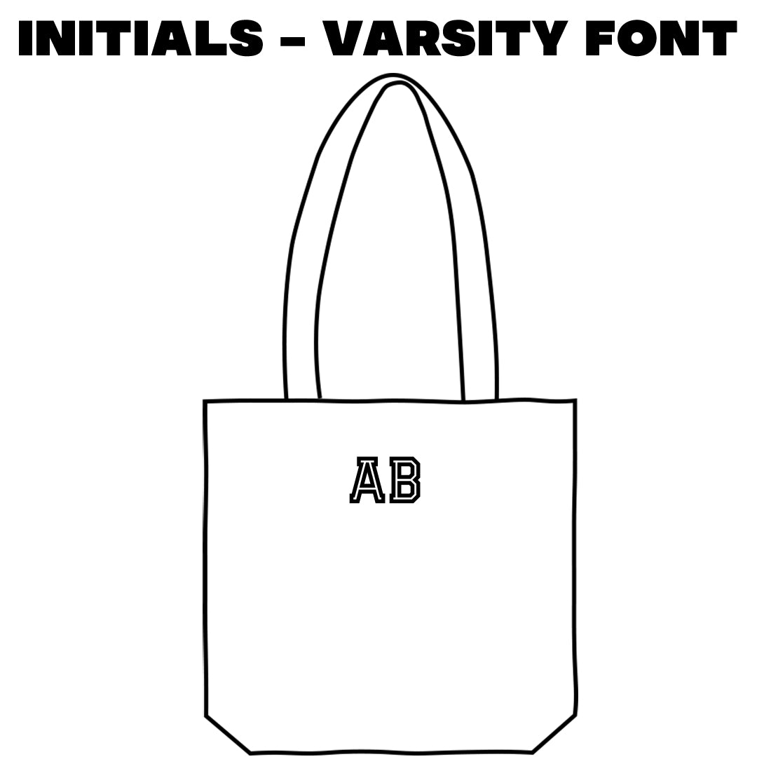 Tote Bag Embroidery - Initials - Varsity Font
